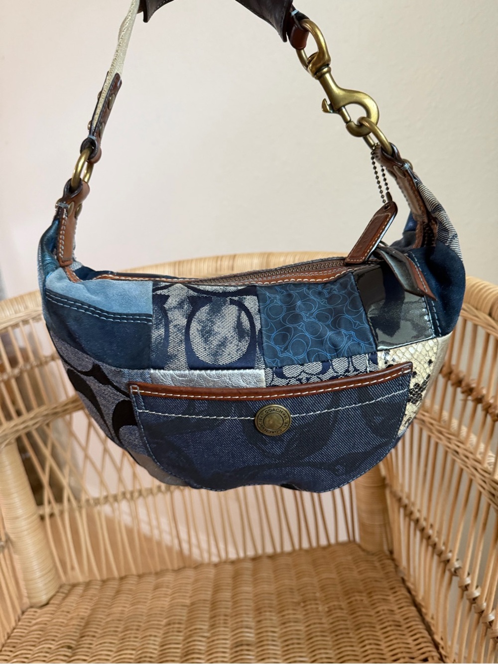 Coach Patchwork Shoulder Bag in Navy and Silver - Picture 2 of 5